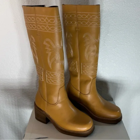 New Dingo Avalon Leather Intricate Stitch Boot Plantain Women's 8.5 Retro Boho - Picture 4 of 9